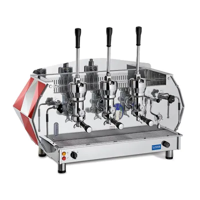 Produktbild von Espressomaschine Kaffeevollautomat Handhebel-Dosierung La Pavoni Diamante Edelstahl-Rot 3D Metall - 3 Brühgruppen