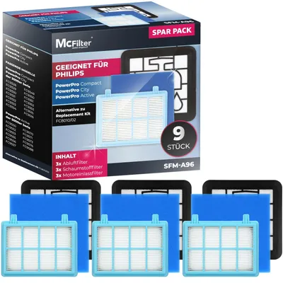 Produktbild von McFilter I 3x Filterset geeignet für Philips FC9331/09 FC8010/01 FC9332/09 FC9328,FC9334 FC9349,FC9353 FC9556 FC9515 Hepafilter Staubsaugerfilter für PowerPro Compact Active City Power Cyclone