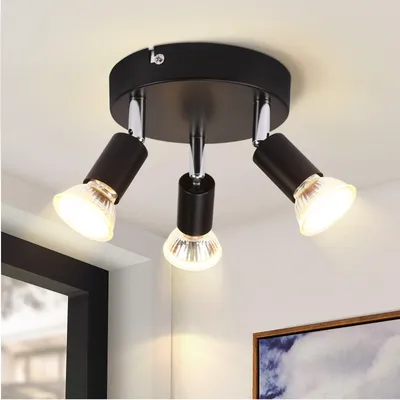 Zdjęcie produktu dla ZMH LED Reflektor Sufitowy 3 Płomienny Czarny Sufitowy Nowoczesny GU10 Sufitowy Punktowy Obrotowy 350° Okrągły Salon Sypialnia Przedpokój
