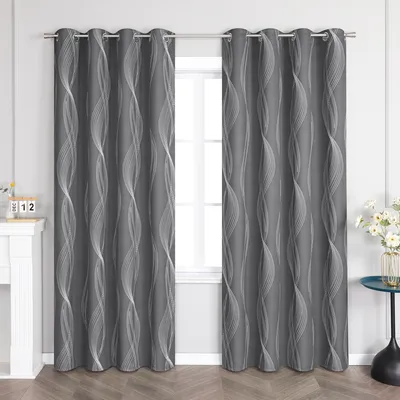 Produktbild von Joyswahl Verdunkelungsvorhänge Blickdicht Gardinen mit Ösen Modern Thermovorhang Wohnzimmer mit Wasserwellenmuster Dunkelgrau HxB 225x135cm 1 Stück