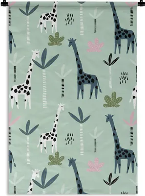 Produktbild von MuchoWow® Wandteppich Wandbehang Giraffe - Baum - Grün 90x135 cm Tapisserie Dekoration Wandtuch - Baumwolle - Wandskulptur