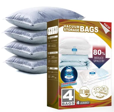 Productafbeelding van Vacuümzakken Jumbo XXL, 4 stuks, 100 x 80 cm, geschikt voor beddengoed en kleding