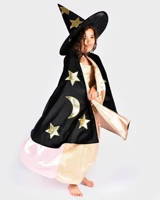 Imagen del producto de Manto y sombrero de bruja "Den Goda Fen" - Disfraz de terciopelo y satén , para niños de 3 a 8 años