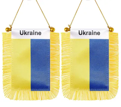 Produktbild von Miniatur-Flagge der Ukraine zum Anbringen, 7,6 x 12,7 cm, 2 Stück mit Stange und Quaste