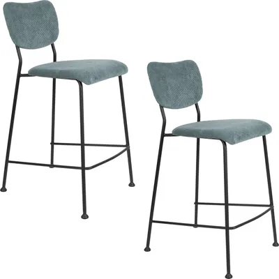 Produktbild von Zuiver Benson Barhocker mit Rückenlehne 64,5 cm Grau/ Blau - 2 er Set