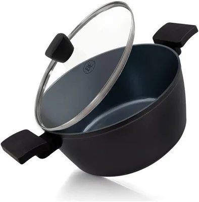 Obrázek produktu pro Hrnec BE Living s víkem, Ø 24 cm (4,2 l), indukční hrnec, keramický nepřilnavý povrch, bez PTFE a , černý, řada Delight