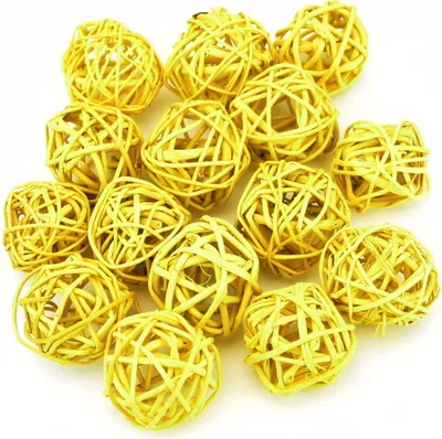 Immagine prodotto di Palline decorative in vimini giallo, 15 pezzi, Ø3 cm