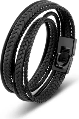 Produktbild von SERASAR | Leder Wickelarmband für Herren [Wrap] mit Schmuckschachtel | Farbe: Schwarz | Länge: 40cm