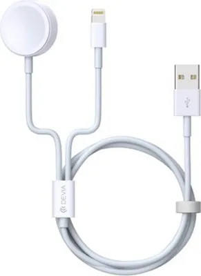 Produktbild von Devia, 2-in-1 USB-A Induktions- / Lightning-Kabel für iPhone Apple Watch, Weiß