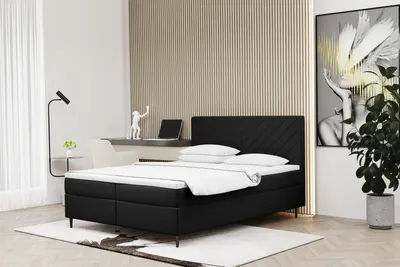 Produktbild von Kaiser Möbel Boxspringbett 180x200 mit bettkasten und matratze+topper, Schlafzimmerbett RUGIA Schwarz