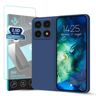 Produktbild von Hülle für Xiaomi 14T Pro mit 9H Displayglas Displayschutz Case Cover Bumper Smartphone Softgrip Schutzhülle Farbe: Blau
