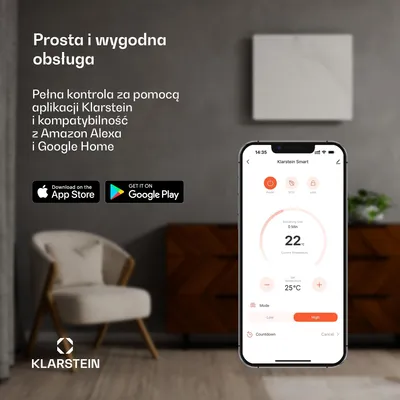 Zdjęcie produktu dla Klarstein Ogrzewanie na podczerwień z termostatem, 360W grzejnik elektryczny, Smart Home ogrzewanie do montażu ściennego, IR ze sterowaniem IoT/WiFi, Płaski grzejnik do pomieszczeń wilgotnych, bez CO2