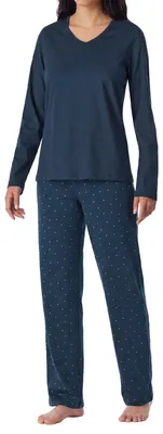 Produktbild von Schiesser Casual Essentials Schlafanzug Lässiges langes Schlafanzug-Set, Mit V-Ausschnitt, Aus 100% Baumwolle dunkelblau 36