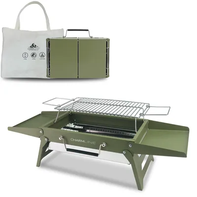 Produktbild von Holzkohlegrill Kugelgrill Grillrost - 34 x 23 cm - Faltbar - Grün