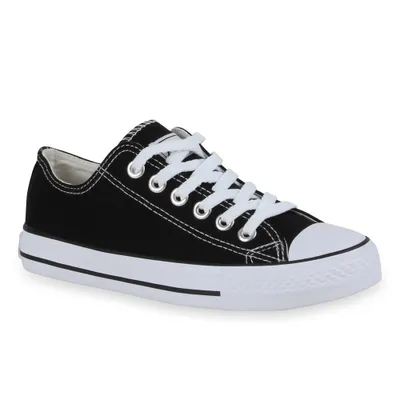 Produktbild von Mytrendshoe Damen Sneakers Sportschuhe Schnürer Schuhe 94237, Farbe: Schwarz Lucky, Größe: 44