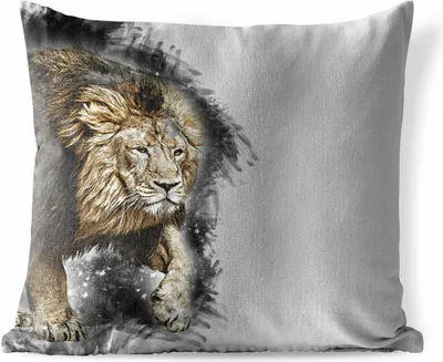 Produktbild von MuchoWow® Outdoor Kissen - Löwe - Farbe - Schwarz - Weiß - 60x60 cm - Wetterfest - Lounge Kissen - Dekoration - Schlaf Kissen