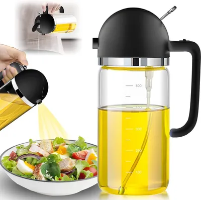 Produktbild von Ölflasche Ölsprüher zum Kochen, Olivensprüher und automatischer Spender, Lebensmittelechter für Speiseöl, 2 in 1, 500 ml, starke Zerstäubung perfekt für alle Öle und Essig