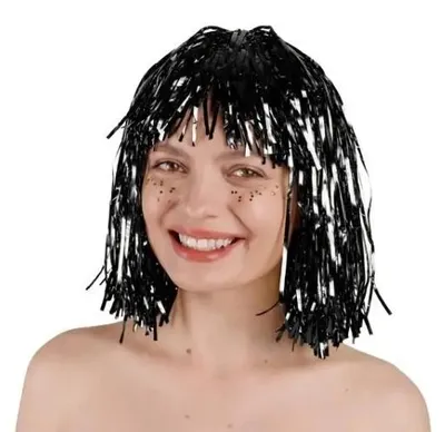 Produktbild von Schwarze Perücke aus Folie - PartyDeco