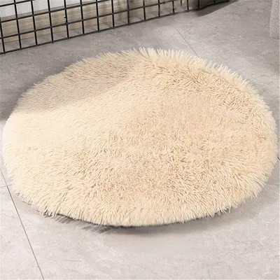 Image de Tapis pour chien, lit pour animal de compagnie, lavable, en peluche, couleur beige, diamètre 40 cm