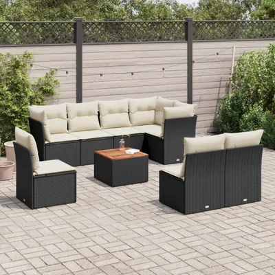 Produktbild von Design 9-tlg. Garten-Sofagarnitur mit Kissen Schwarz Poly Rattan, Gartenmöbel-Sets 2024 Neu