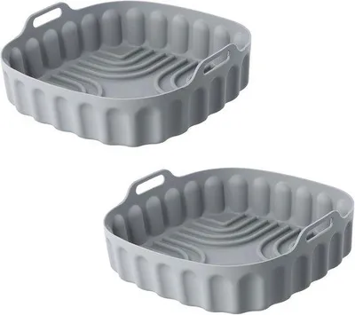 Produktbild von Famanu Silikon Backformen - quadratische faltbare Backformen - wiederverwendbare Airfryer-Zubehörteile - grau
