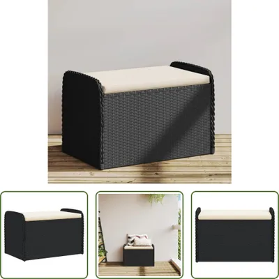 Image de The Living Store Banc avec espace de rangement & coussins Noir 80x51x52 cm Poly rotin