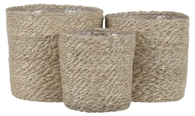 Productafbeelding van Mica Decorations Atlantic Plantenmand - Set van 3 - H16 x Ø16 cm - Jute - Crème