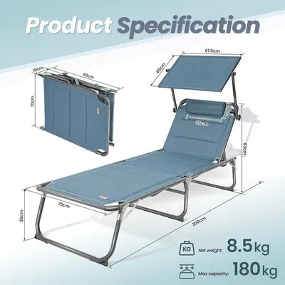 Produktbild von Famanu Sonnenliege - Verstellbare Rückenlehne mit Sonnendach