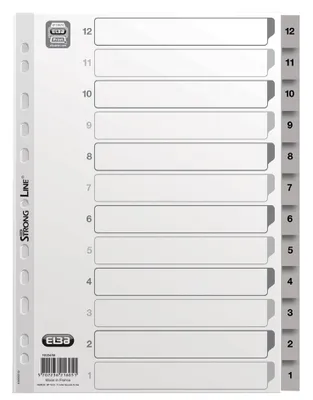 Image de Intercalaires en plastique ELBA, numérotés, format A4, gris, lot de 54