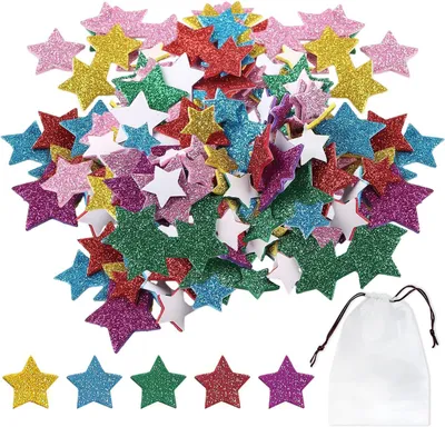 Produktbild von Packung mit 180 Glitzeraufklebern – Fünfzackige Sterne – Kinderparty-Dekoration – 20 g
