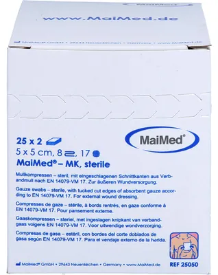 Produktbild von MaiMed Mullkompressen steril 8- lagig 50 Stück 5 cm x 5cm