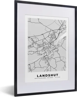 Produktbild von MuchoWow® Gerahmtes Poster Deutschland - Karte - Landshut - Stadtplan 30x40 cm - Poster mit Schwarzem Bilderrahmen Wandposter Rahmen Foto Bilder - Wandposter Schlafzimmer