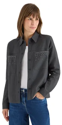 Productafbeelding van Cecil Flanellen blouse met studs, donkergrijs gemêleerd, maat XL