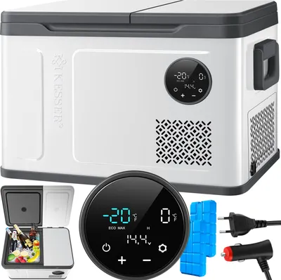 Produktbild von KESSER® Kompressor Kühlbox 2in1 Doppelzone Kühl- & Gefrierfach, elektrisch Gefrierbox LED-Touch-Bedienung inkl. 2x Kühlakkus 12/24 V 230V, Kühlschrank Kühlung bis -20 °C für Auto, Lkw, Camping