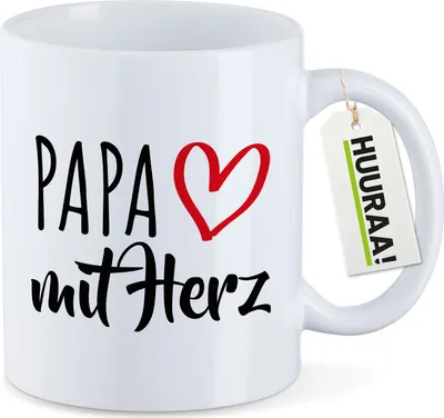 Produktbild von Huuraa Kaffeetasse Papa mit Herz 330ml Weiß Keramik Kaffeebecher Geschenkidee