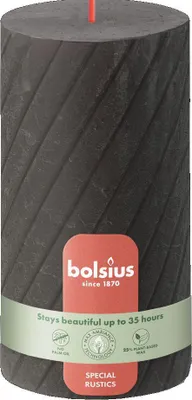 Produktbild von Bolsius Stumpenkerze Rustik geriffelt Ø 6,8 x 13 cm stürmisches grau