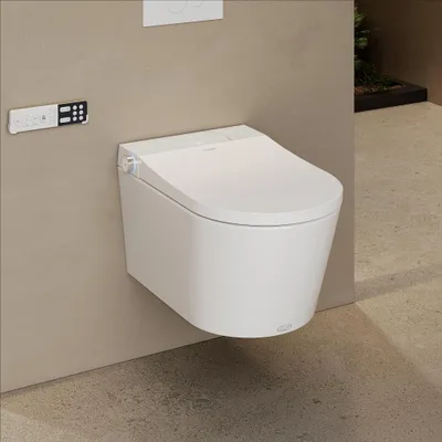 Productafbeelding van HOROW Intelligente douchetoilet met automatische sensorfunctie, slim elektrisch toilet met ontkalkingsfunctie, 58,6 x 27,5 x 41,6 cm