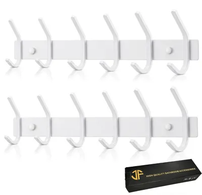 Immagine prodotto di Ganci appendiabiti a parete, acciaio inossidabile, bianco, 6 ganci, confezione da 2 pezzi