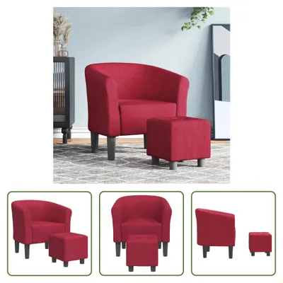 Productafbeelding van De Living Store fauteuil met voetenbankje, wijnrood, gestoffeerd