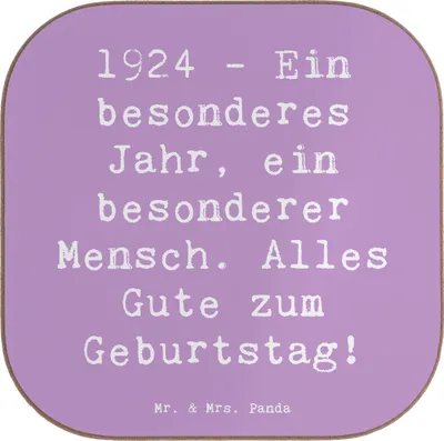 Produktbild von Mr. & Mrs. Panda Untersetzer für Gläser Spruch 1924 Geburtstag - Lavendeltraum - Geschenk, Glückwunsch, besonderes Jahr, nostalgischer, Tassenuntersetzer, Nostalgie
