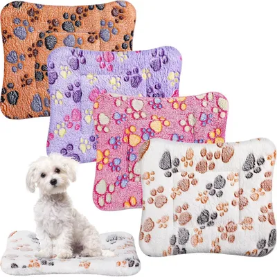 Image de Lot de 4 couvertures pour animaux de compagnie, 33 x 47 cm, en velours corail, pour chiens, chats et autres petits animaux