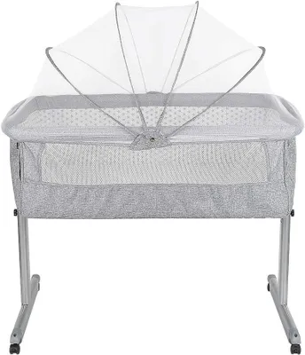 Produktbild von 2-in-1-Cododo-Babywiege, Babybett und Beistellbett mit Rollen, Moskitonetz und Regenschirm, 96 x 57 x 77 cm