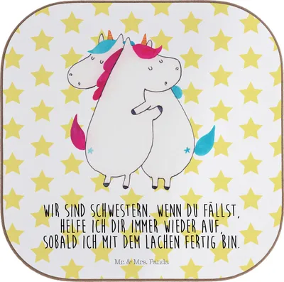 Produktbild von Mr. & Mrs. Panda Untersetzer Glas Einhörner Umarmen - Weiß - Geschenk, Einhorn, Holzuntersetzer, Tassenuntersetzer, Unicorn, Tasse, Liebe, Schwestern, für Gläser, Coaster