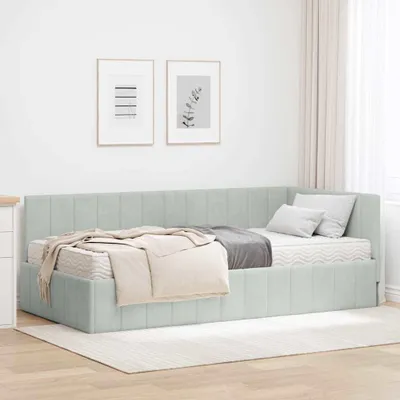 Productafbeelding van Maison Exclusive - Hoekbedframe met matras, 2 stuks, lichtgrijs, 90 x 200 cm, fluweel