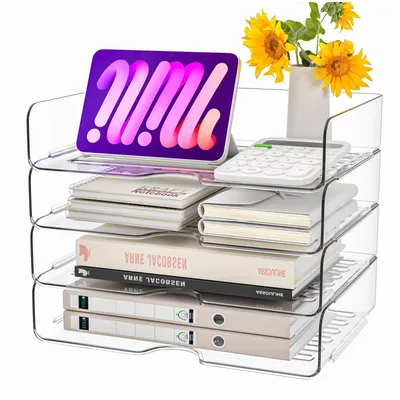 Produktbild von 4 Stück Acryl Briefablage in , Transparent Ablagefächer Stapelbar, Stapelbares Dokumentenablage, Ablagefächer, Briefablage A4
