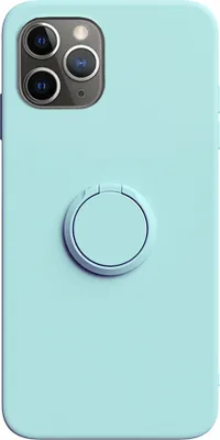 A back view of a turquoise phone case with a ring holder.