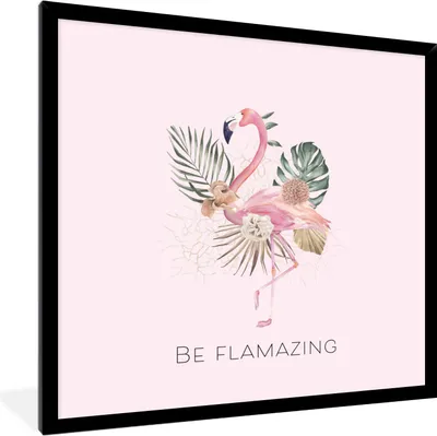 Produktbild von MuchoWow® MuchoWow® Gerahmtes Poster Flamingo - Blumen - Blätter - Pastell 40x40 cm - Poster mit zchwarzem Bilderrahmen - Mit Rahmen - Wanddekoration Schlafzimmer