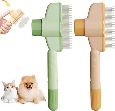 Produktbild von Selbstreinigende Katzenkam - 2 Stück mit Entkoppelknop - Katzen- und Hundebürste - Massage- und Reinigungskam