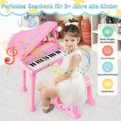 Immagine prodotto di Tastiera per bambini a 31 tasti con sgabello, rosa, 35x30x55 cm