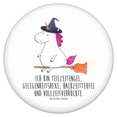 Produktbild von Mr. & Mrs. Panda Anstecker Pin Einhorn Hexe - Weiß - Geschenk, Button, Einhörner, Unicorn, Teufel, Frau, Plakette, Badge, Engel